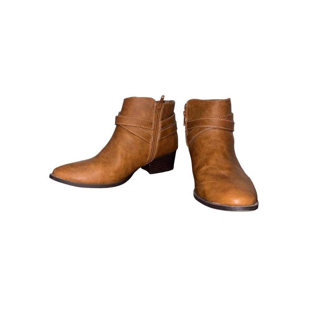 Lauren Conrad 'Belle' Strappy Ankle Bootie Boots Tan Contact Size 8.5 Zip Belt - Picture 2 of 11
